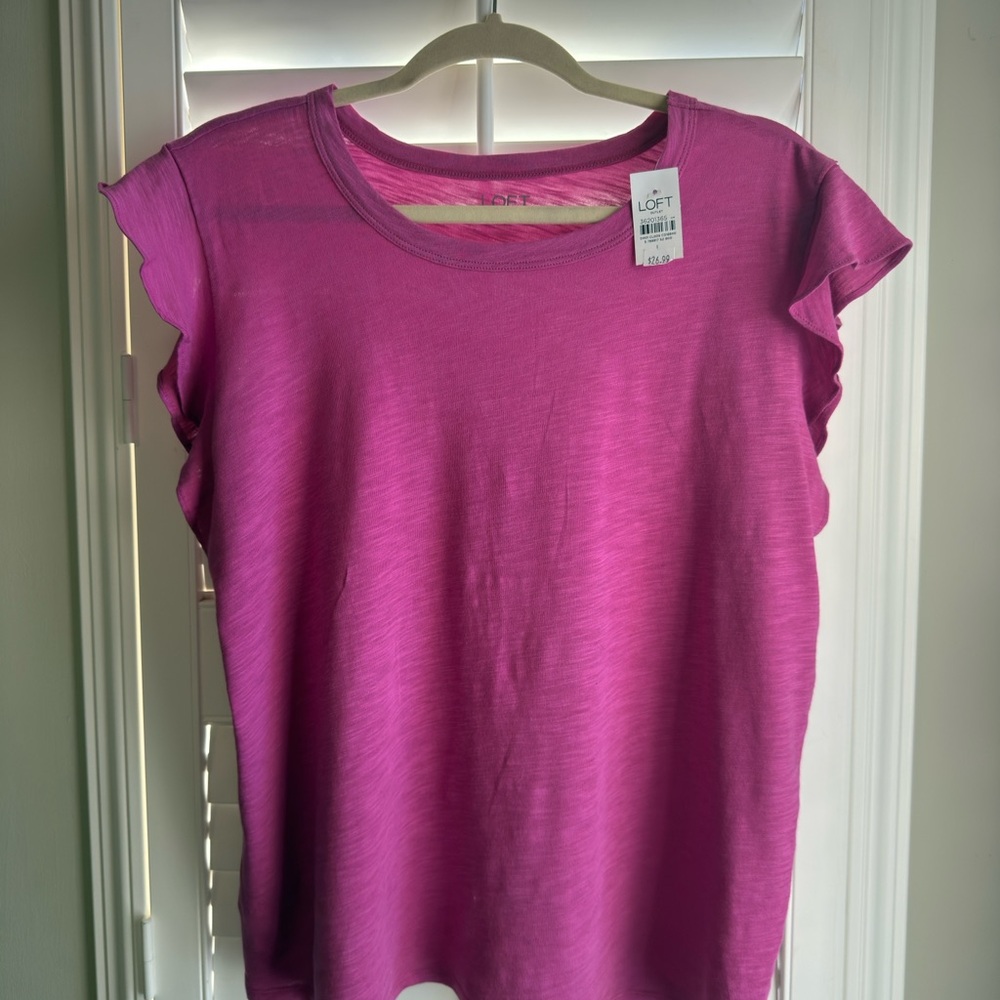 LOFT Women's Pink Ruffle Sleeve Top size Large NWT